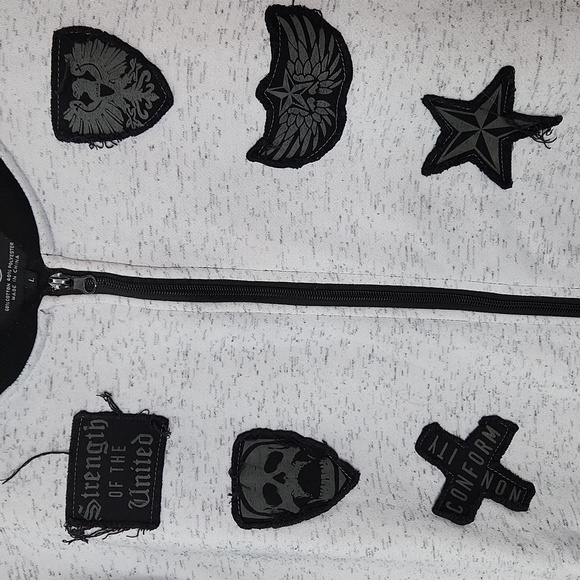 Men's Free Planet patch crew neck zip up sweatshirt Size large gray black - Picture 3 of 9